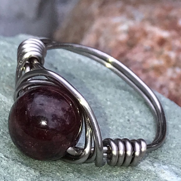 Titanium wire wrapped garnet ring 6.5 gemstone new - Picture 2 of 4
